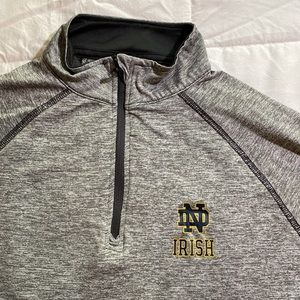 NCAA NOTRE DAME FIGHTING IRISH. WOMANS LARGE 1/2 zip. Gray with small logo.